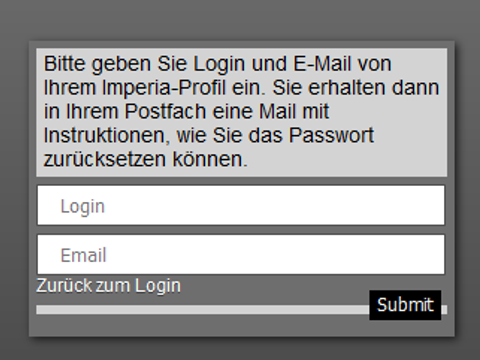 Ein kleiner Absatz Schrift, der das Vorgehen erklärt, darunter ein Formular mit den Feldern "Login und "E-Mail".