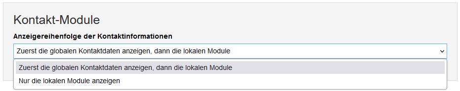 Abbildung des kompletten Inhalts einer noch nicht bearbeiteten Kontaktinformation: ein Auswahlfeld und ein Button, um Flex-Module einzufügen.