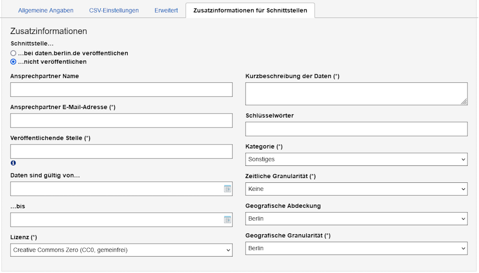 Reiter "Zusatzinformationen für Schnittstellen" in der SimpleSearch mit den im Text und auf der Seite im OpenData Portal beschriebenen Feldern.