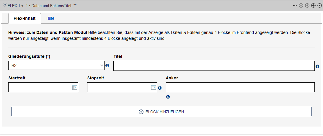 Ansicht der allgemeinen Angaben im Edit von "Daten und Fakten" - Felder werden im Text erklärt