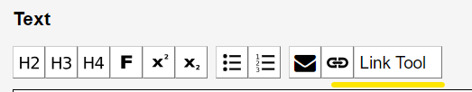 Textile-Tool-Bar mit unterschiedlichen Icons für Textformatierung, als Letztes wird das Linktool angeboten