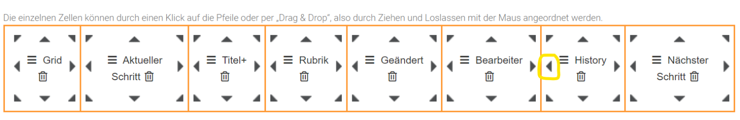 War die Spalte "History" im vorigen Schritt noch auf dem letzen Block, ist sie nun durch Klicken auf den "Pfeil nach links" einen Schritt weiter nach Links verschoben worden.