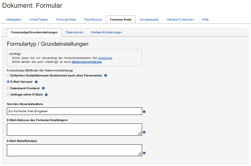 Formulartyp E-Mail-Versand