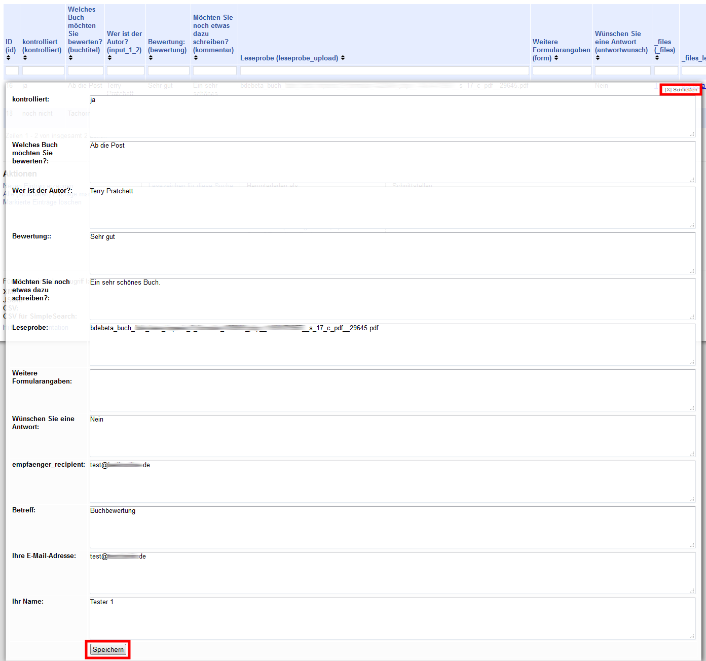 Ansicht des Zeileneditors im Datenbankbetrachter